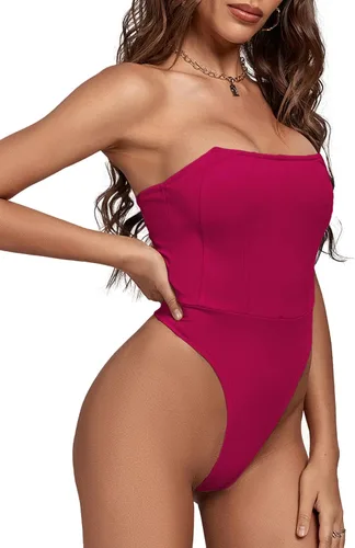 Vista 3 de LYANER Corsé sin tirantes para mujer, sexy, sin mangas, leotardo