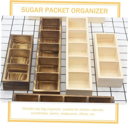 Vista 3 de 3 Compartment Wooden Tea Bag Organizer Holder for Countertop Storage