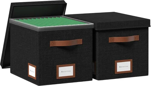 Vista 10 de Caja organizadora de archivos con tapa para colgar, organizador de archivos decorativo con riel deslizante de plástico integrado de una pieza Negro