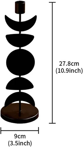Vista 2 de Portavelas cónico de hierro, negro mate, portavelas alto con estrella y luna, soporte decorativo para velas para bodas, mesas de comedor, fiestas