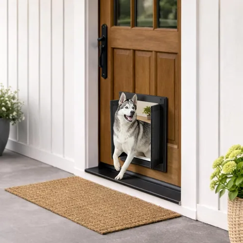 Vista 2 de Extra Large Heavy Duty Aluminum Dog Door for Door, Black Negro
