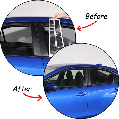 Vista 2 de Calcomanía negra de fibra de carbono con textura de pilar central, compatible con Subaru WRX 2022 2023, adhesivo lateral de carrocería de automóvil