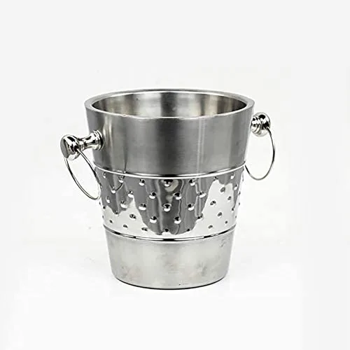 Vista 5 de Cubo de hielo y vino Majestic chapado en níquel cepillado indo-persa con soporte de cubo de acero Enfriador de vino en soporte Utensilios