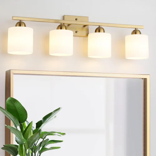 Vista 10 de Mecgirn Luces de tocador de vidrio de leche de acero inoxidable para baño, 2 lámparas cromadas de baño sobre espejo, enchufes E26 de cerámica