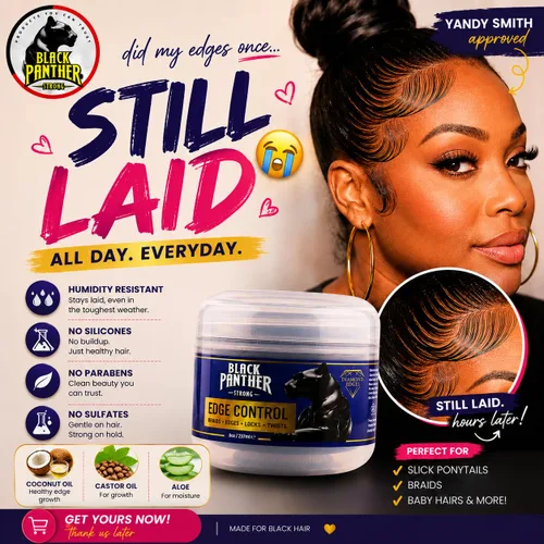 Vista 2 de Black Panther Control de bordes, resistente a la humedad, fuerte sujeción flexible para cabello natural y relajado 4C, con aceite de ricino, aceite