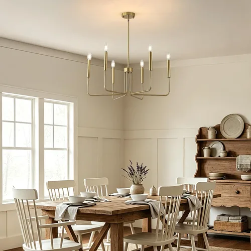 Vista 7 de Candelabro de oro cepillado para comedor, 6 luces de comedor, lámparas colgantes de estilo moderno industrial, dormitorios, vestíbulos, pasillos