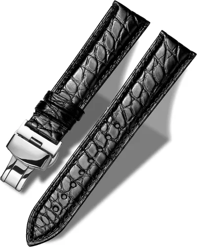 Vista 19 de Moran - Correa de cuero genuino con estampado de cocodrilo y cuero vacuno, hebilla de despliegue de repuesto, correa de reloj de 18 mm a 24 mm