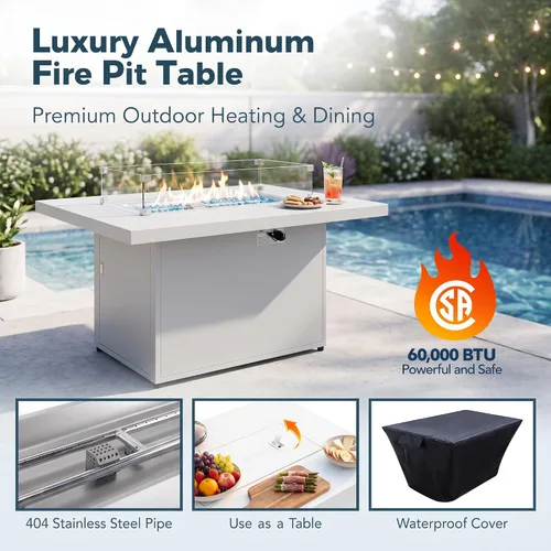 Vista 9 de BULEXYARD Juego de 7 piezas de muebles grandes de aluminio para patio al aire libre con mesa rectangular con fogón, asiento profundo de 29