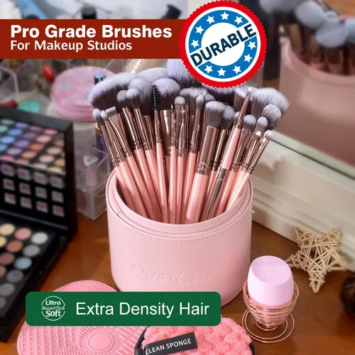 Vista 4 de Bueart Design Juego de 30 piezas de brochas de maquillaje profesional de lujo con estuche extra grande para base, mezcla facial, colorete