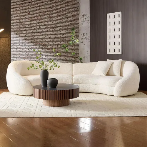 Vista 25 de WILLIAMSPACE Sofá curvado de 101 pulgadas, moderno sofá boucle tapizado de gran tamaño con 4 almohadas, sofá de peluche de 4 asientos para sala
