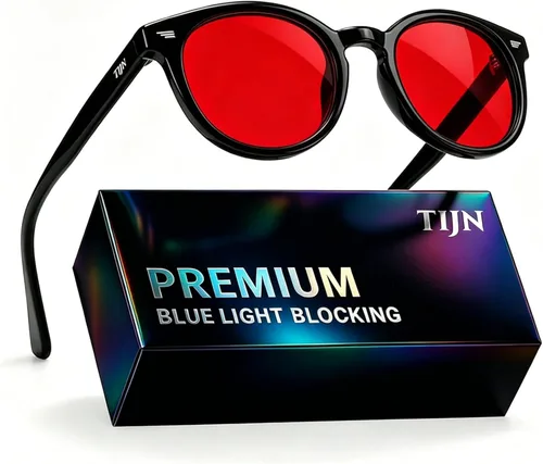 Vista 13 de TIJN Gafas de bloqueo de luz azul para hombres y mujeres, gafas de montura redonda gruesa vintage