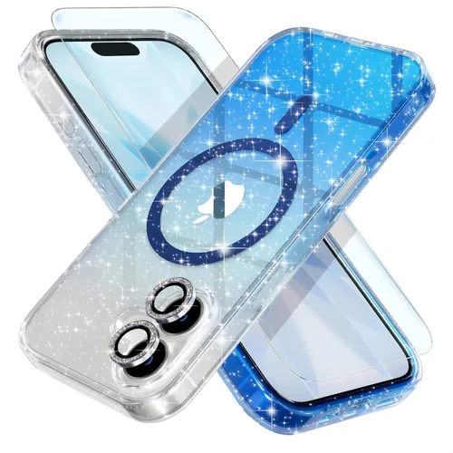 Vista 28 de Choiche Funda para iPhone 15 Pro Max compatible con MagSafe, color negro Purpurina negra