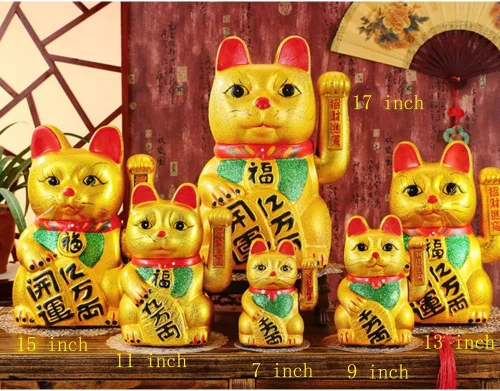 Vista 2 de Figura de Maneki Neko de porcelana con brazo agitado de gato de la suerte de 7 pulgadas