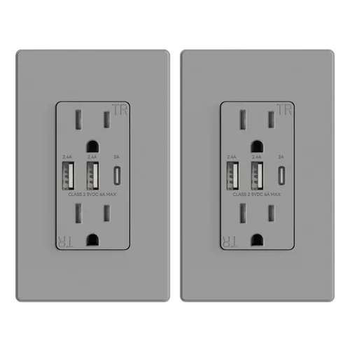 Vista 11 de ELEGRP Tomacorrientes USB, toma de pared de 3 puertos, toma eléctrica de 30 W 6.0 A resistente a manipulaciones, toma de corriente de 15 amperios