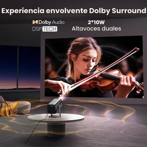 Vista 5 de Soporte 4K, enfoque automático, soporte ajustable de 360°: mini proyector inteligente con WiFi 6 y Bluetooth5.2, proyector portátil nativo 1080P Gris
