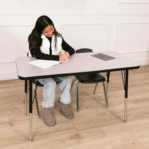 Vista 6 de FDP - Mesa rectangular para actividades escolares y de oficina (24 x 48 pulgadas), patas estándar con deslizadores giratorios, altura ajustable