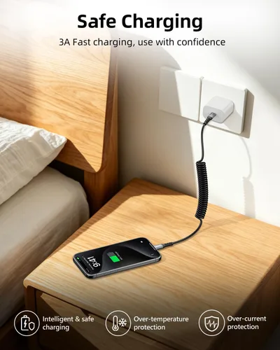 Vista 5 de Cable USB C a USB C en espiral corto de 1 pie, paquete de 2 unidades, cable