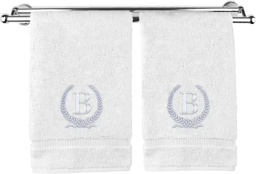 Vista 143 de Toalla de mano con monograma, regalo personalizado, 16 x 30 pulgadas, letra blanca bordada con diseño de corona en toalla negra, extra absorbente