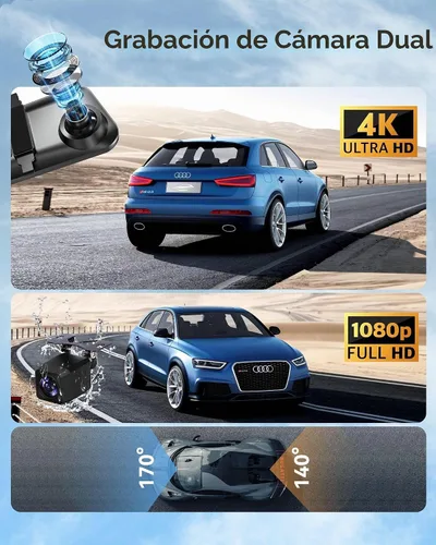 Vista 2 de Cámara de espejo retrovisor de 12'' con CarPlay y Android Auto, cámara de tablero de 4K, cámara frontal y trasera con asistencia de marcha