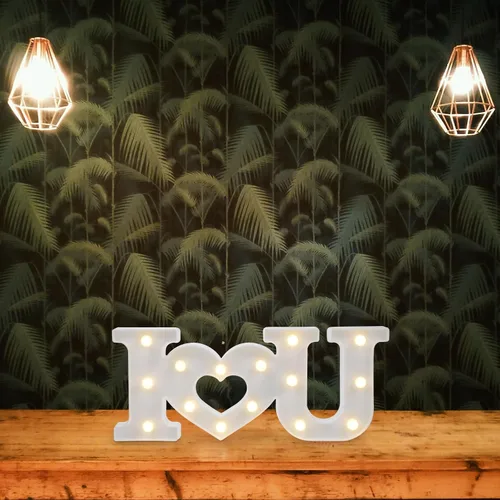 Vista 6 de Uonlytech Letrero con luces LED románticas con diseño de letras, funciona con pilas, lámpara decorativa con texto en inglés "I Love You