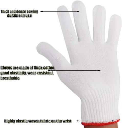 Vista 5 de Guantes de trabajo de protección de agarre seguro para hombres y mujeres, guantes de trabajo para barbacoa de algodón grueso (paquete de 6 pares)