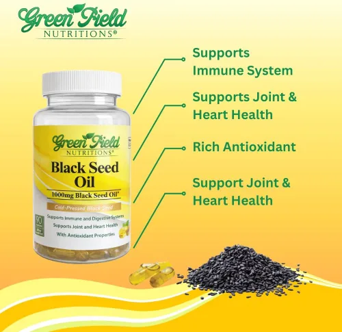 Vista 2 de Greenfield Nutritions - Aceite de semilla negra halal (Nigella Sativa), apoya el sistema inmunológico, el sistema digestivo y la salud