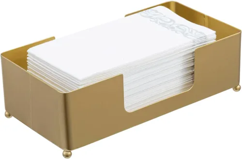 Vista 8 de MyGift Soporte moderno para toallas de papel plegadas de metal negro mate para baño comercial y de invitados, encimera de fregadero o mesa