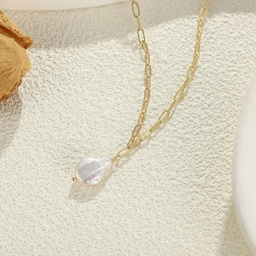 Vista 6 de Collares de perlas para mujer, chapado en oro de 14 quilates, hecho a mano, delicado collar de cadena de perlas de agua dulce, collar con colgante