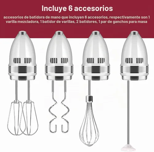 Vista 6 de Accesorios para batidora de mano, batidor, batidor, varilla de mezcla y ganchos de masa, accesorios de batidora de mano de acero inoxidable
