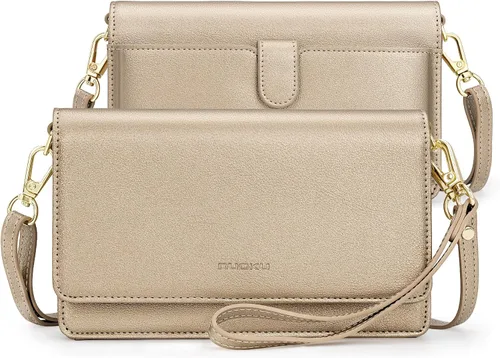 Vista 14 de nuoku - Bolso bandolera pequeño para mujer con ranuras para tarjetas RFID, 2 correas negro (A- Black)