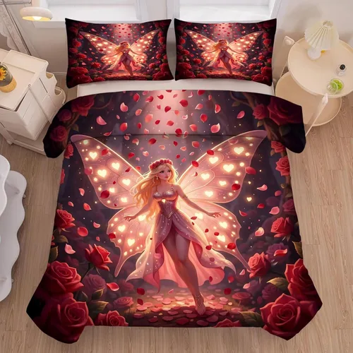 Vista 15 de kxry Lindo juego de edredón de niña negra, juegos de ropa de cama individual de niña afroamericana para niños, bonito edredón de nubes estrelladas
