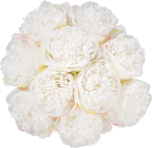 Vista 15 de U'Artlines 10 cabezas de peonías artificiales de seda, hojas y flores para decoración del hogar, oficina, bodas, fiestas, festivales y bares (negro)
