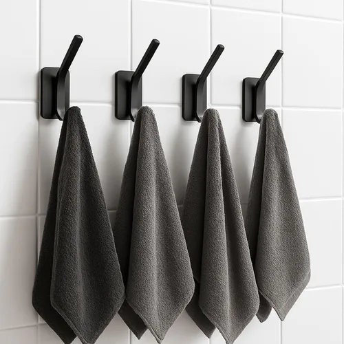 Vista 3 de Ganchos autoadhesivos para toallas, ganchos de pared resistentes de 13 libras, acero inoxidable para baño, ducha, bata, lufa, abrigo y toalla
