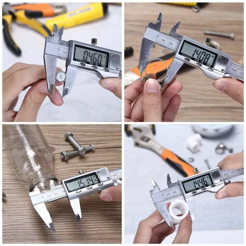 Vista 6 de Herramienta de medición de calibrador digital, micrómetro digital de calibre Vernier de acero inoxidable con pantalla LCD grande, herramienta