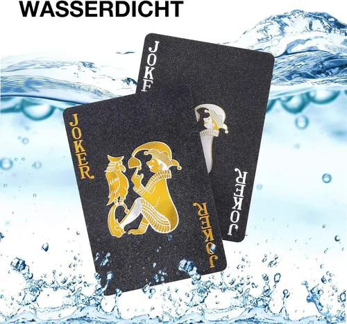 Vista 4 de 10 Paquetes de Cartas de Juego - 5 Negras 5 Doradas HD, 54 Cartas de Póquer Estándar de Plástico Impermeable para Fiestas Familiares naipes de oro
