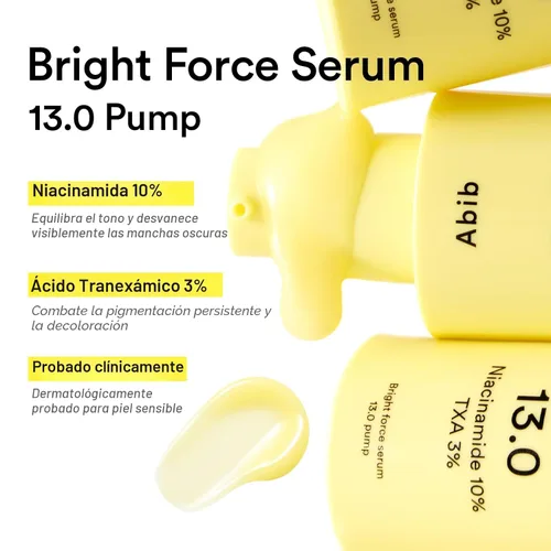 Vista 3 de Abib Bright Force Serum 13.0 Pump, 10% niacinamida + 3% TXA, 1.01 onzas líquidas, suero iluminador para tono de piel desigual, hiperpigmentación
