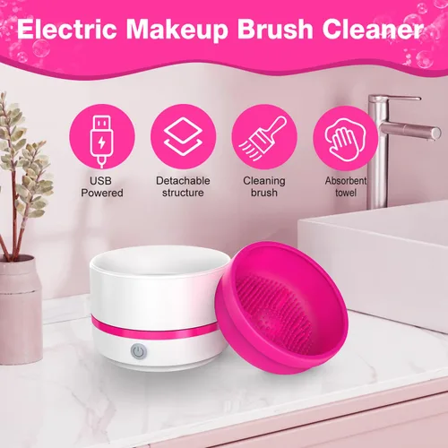 Vista 7 de Limpiador de brochas de maquillaje, máquina limpiadora automática de brochas de maquillaje, limpiador eléctrico portátil de secado rápido y limpieza