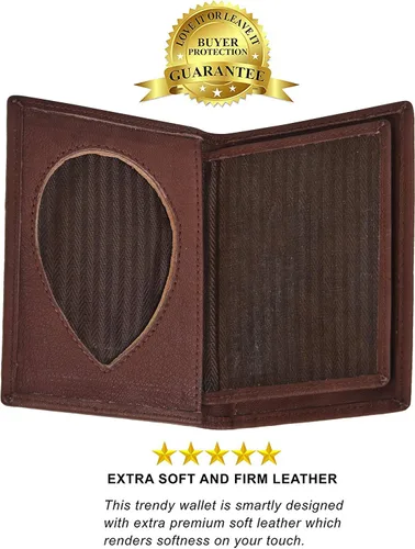 Vista 3 de Leatherboss - Cartera plegable de piel auténtica con forma de escudo de policía, color marrón oscuro