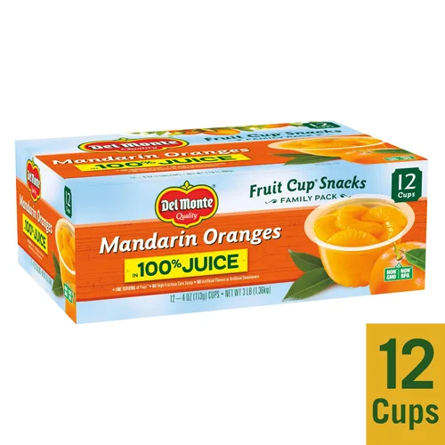 Vista 3 de Del Monte Naranja mandarina en tazas de aperitivos 100% jugo, tazas de 4 onzas (paquete de 12)