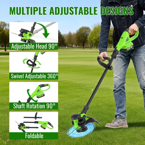 Vista 5 de 20V 12-INCH Cordless Weed Wacker String Trimmer with 2x5.0ah Battery Weed Eater with 8pcs Line & 148FT Cable 20V Electric Grass Cutter & Edger