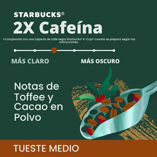 Vista 5 de Starbucks Cápsulas de café K-Cup, café de tostado medio con 2X cafeína mezcla de la casa para cafeteras Keurig, 100% arábica, 6 cajas