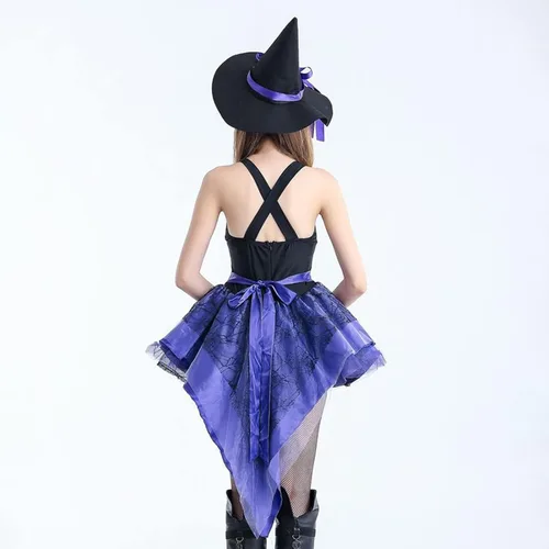 Vista 3 de GOBUQIRAN Halloween Costumes for Women 2023 Sexy Lace Sleeveless Swing Mini Dress Witch Cosplay Dress Role Play Outfits