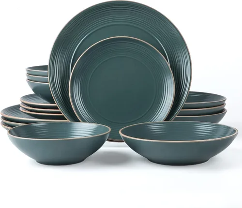 Vista 23 de ARORA SKUGGA Juego de vajilla redonda de cerámica de 16 piezas de 4, platos, platos pequeños, cuencos y tazas - Negro mate (472979)