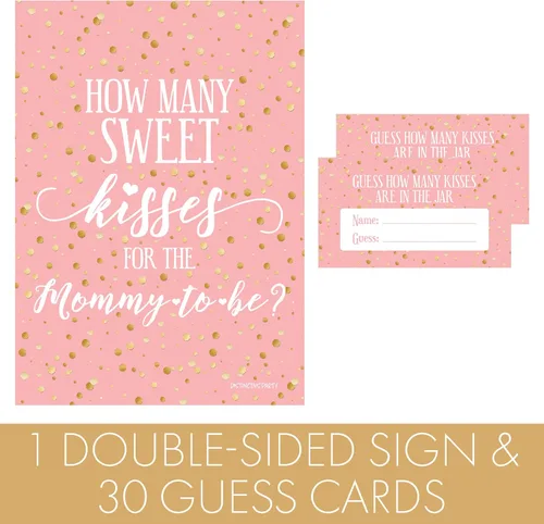 Vista 3 de DISTINCTIVS Juego de baby shower cuántos besos - rosa y dorado (firmar con tarjetas)