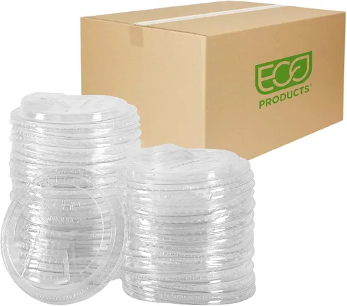 Vista 10 de Eco-Products GreenStripe - Tapas planas de plástico compostable, caja de 1000, agujero perforado para pajilla, se adapta a vasos de 7 y 10 onzas