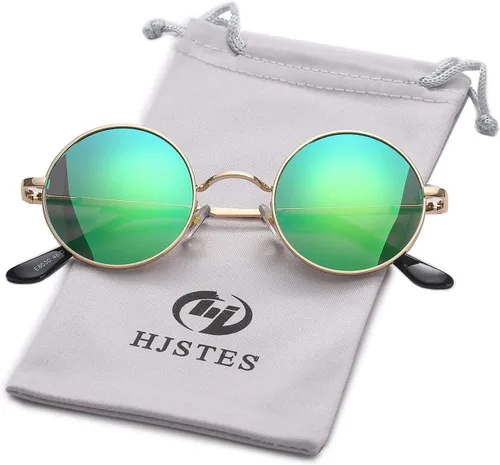 Vista 8 de HJSTES Polarized Round Sunglasses Womens Men Retro Hippie Glasses Small Circle Sunnies