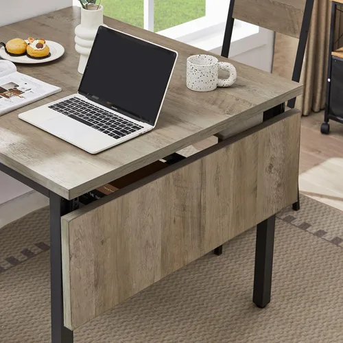 Vista 8 de KEVINSPACE Mesa de comedor plegable de 63.2 pulgadas, mesa de comedor extensible de madera MDF, mesa de comedor de hojas colgantes de madera
