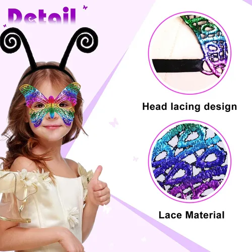 Vista 7 de iROLEWIN Big Kids-Butterfly-Wings Costume for Toddler Girls Fairy Wings Mask Headband as Dance Dress-Up Cape Party Gifts