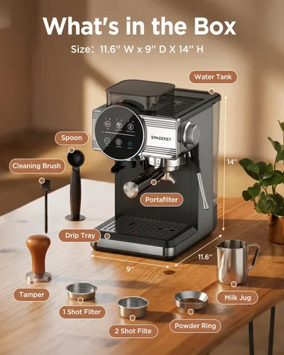 Vista 8 de Máquina de café expreso con molinillo y espumador, 30 ajustes de molienda Brushed Silver