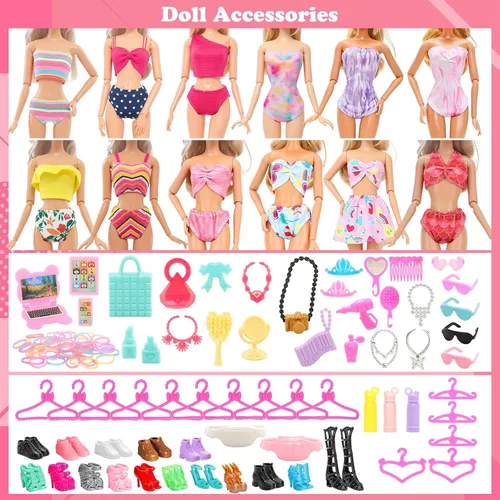 Vista 6 de BARWA - Paquete de 116 prendas y accesorios para muñecas, 5 vestidos de novia, 9 vestidos de moda, vestido deslizante, 3 tops, 3 pantalones, 2